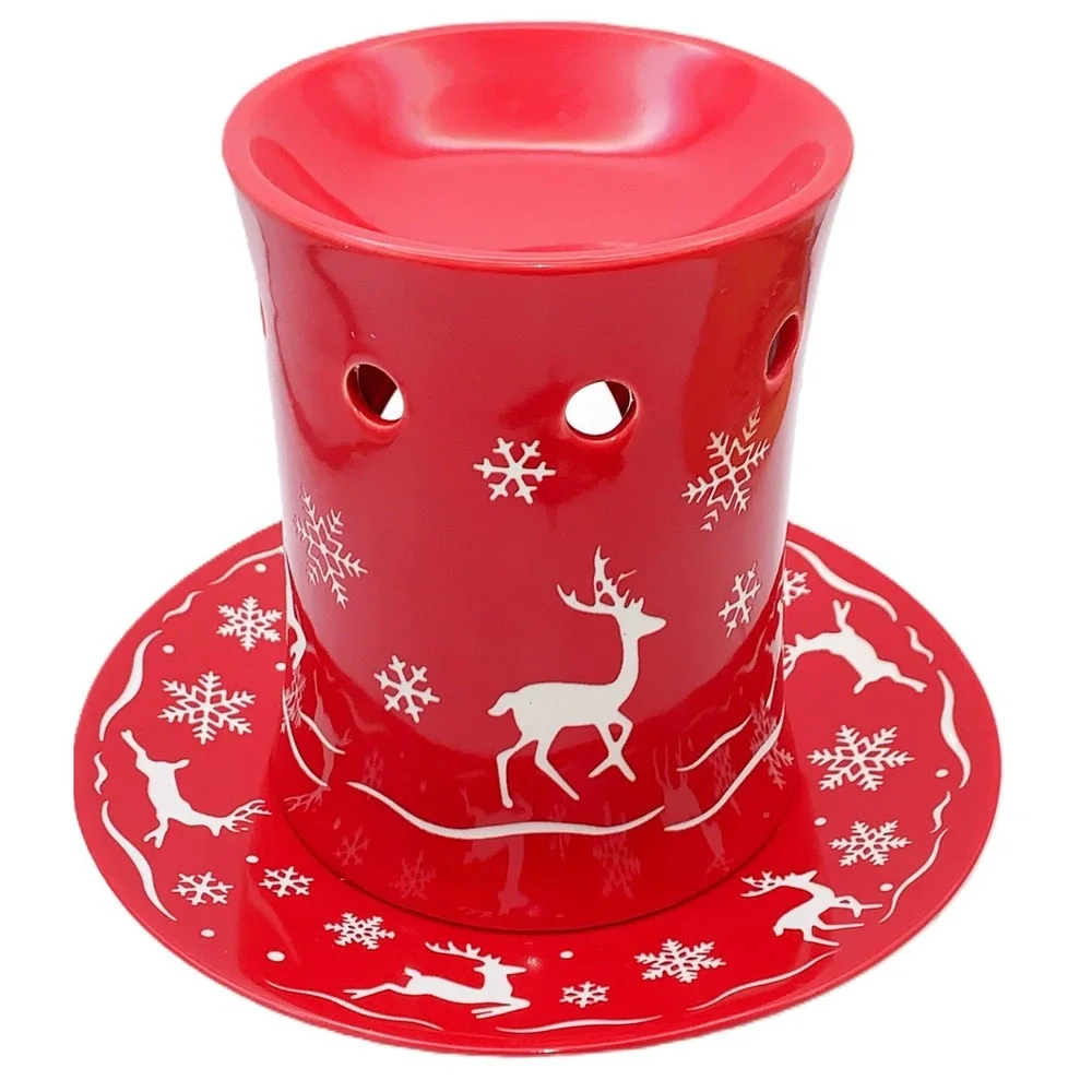 Retired Yankee Candle Leaping Reindeer Snowflakes Warmer, Under Plate Vtg Melts